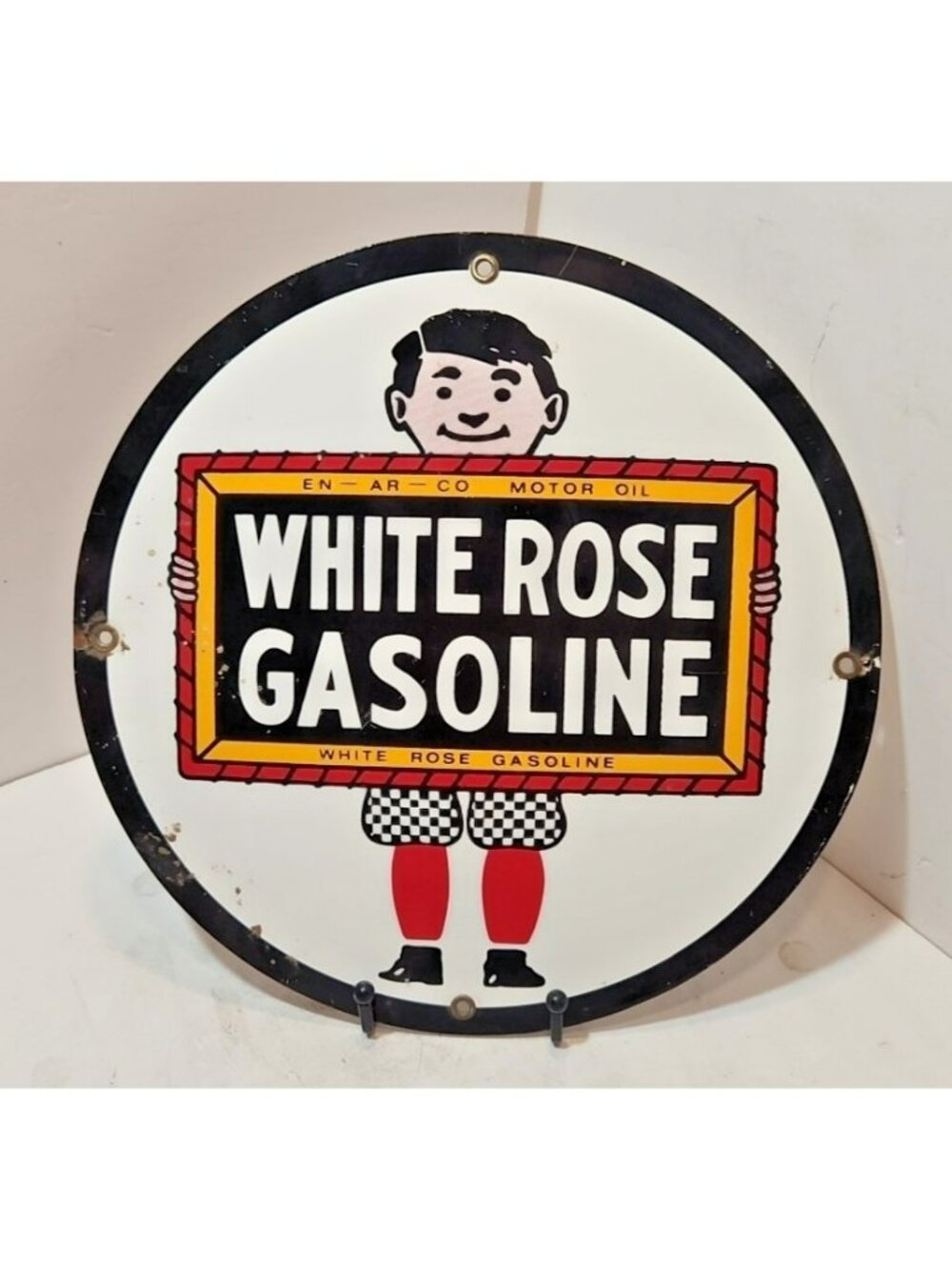 Vintage White Rose Gasoline Metal Sign Gas Station Pump Plate Motor Oil Round